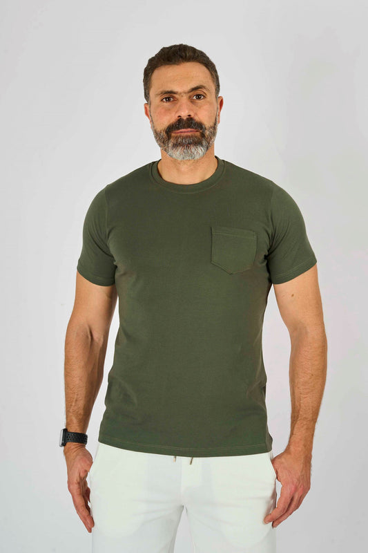 Olive  pocket  Crewneck T-Shirt